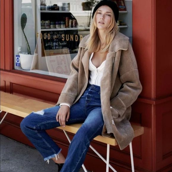 Free People Sherpa Coat Oversized  Leather Lined - Picture 7 of 8